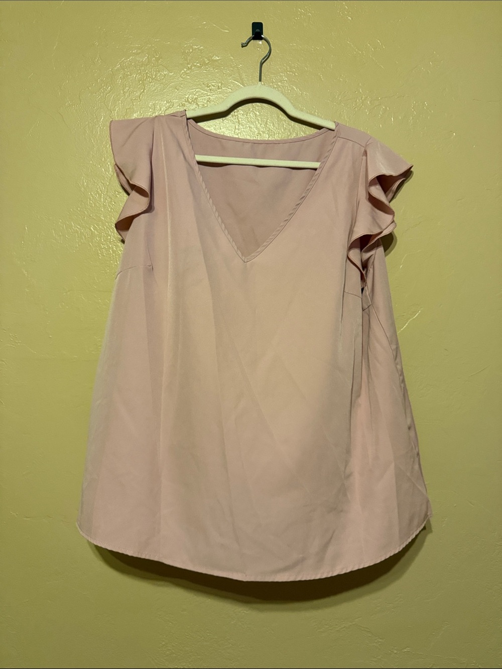 SHEIN Light Pink V-Neck Flutter Sleeve Blouse